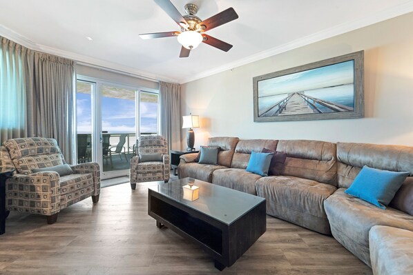 Living area with oceanfront view