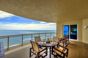 Dining on private oceanfront balcony