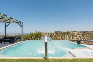 A private, 70 sq.m. saltwater pool, 1.40 m deep with step access, which can be heated upon request, with an additional daily charge.
