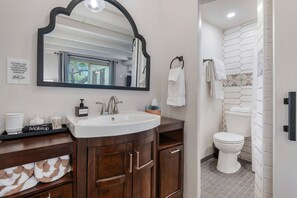 Vanity and toilet/shower room