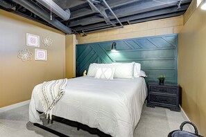 Queen memory foam mattress in basement