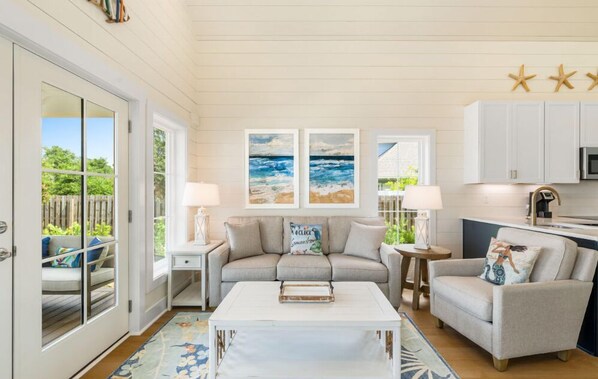 Experience cozy elegance in our inviting living room.