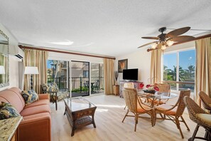 Cozy living area with resort view, cable TV, AC