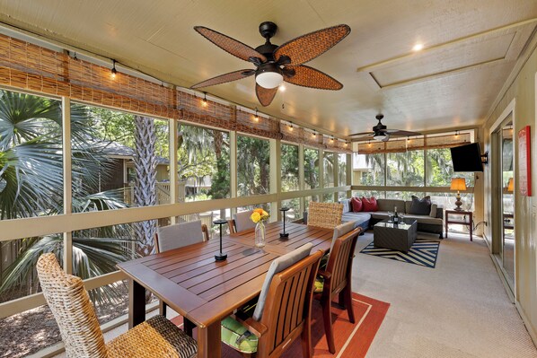 Screened porch to keep the bugs at bay.