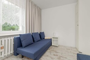 Bright bedroom with sofa bed.