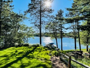 The upper lawn, looking west over Roy Lake.