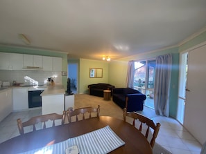 Open style kitchen, dining and living space