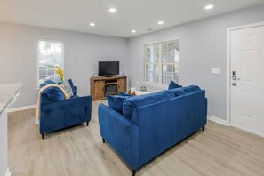 TV with a small fireplace