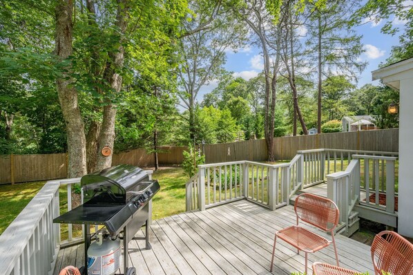 Deck overlooking back yard