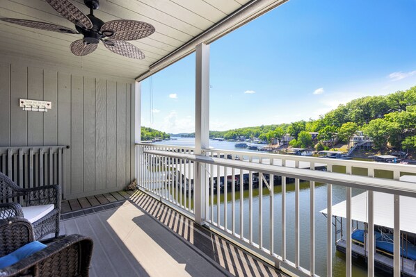 Lounge the day away or dine alfresco with water views on the deck​