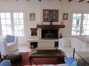 Traditional open log fire