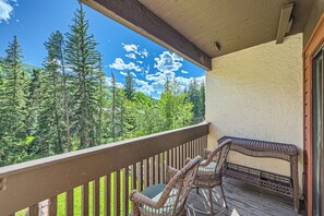 private deck overlooking Gore Creek and Golden Peak ski slopes