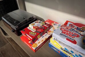 Board games available in the living room