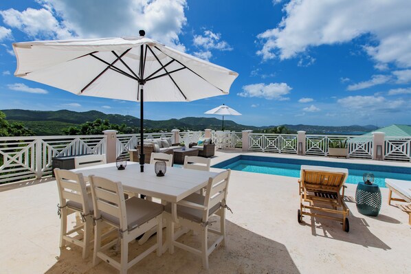 Dine on the deck with family and friends.