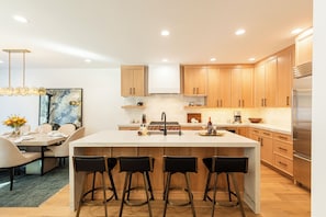 Large center island with bar seating
