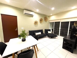 Slide doors to balcony.