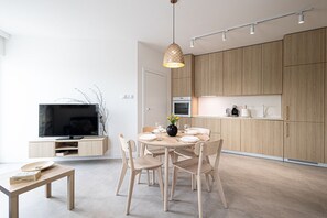 living room with dining area