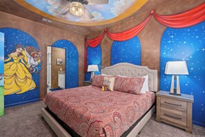Beauty and the Beast king master bedroom on main floor.