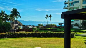 Watch cruise ships and boats pass on the ocean from our patio.