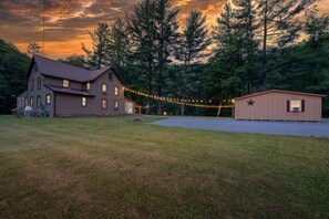 Stunning evening shot of bald eagle Lodge and the side cabin.