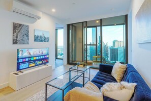 cozy sofa with smart TV