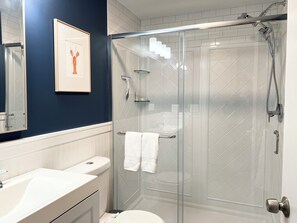 1 full size bathroom with walk-in shower 