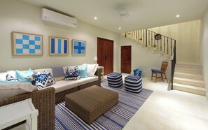 Den Living Room with 43" TV, Blue Ray and Sonos Play5