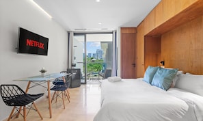 Bedroom with King-sized bed & SmartTV