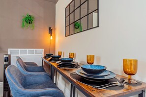 Dining room table can be set for four