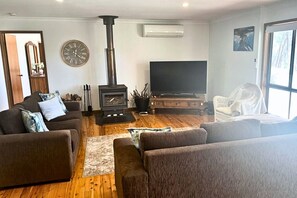 Lounge area with wood fire