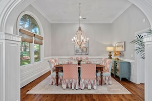 Elegant dining room with seating for 6.