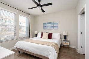 Master Bedroom where you can sink into the King memory foam mattress after a long day. The bedroom also features an en suite bathroom with dual sinks, a stand-in shower and walk-in closet!