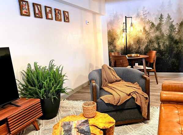 Cozy forest themed living room