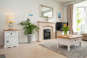 Sitting room with electric fire and TV