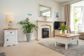 Sitting room with electric fire and TV