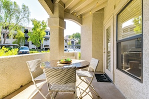 Private Patio | Dining Area | Single-Story Condo