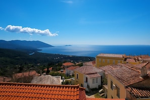 The view from the veranda overlooking Marathokampos Bay