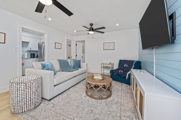 Enjoy quality time with your loved ones in this living room, equipped with a sofa bed and smart TV