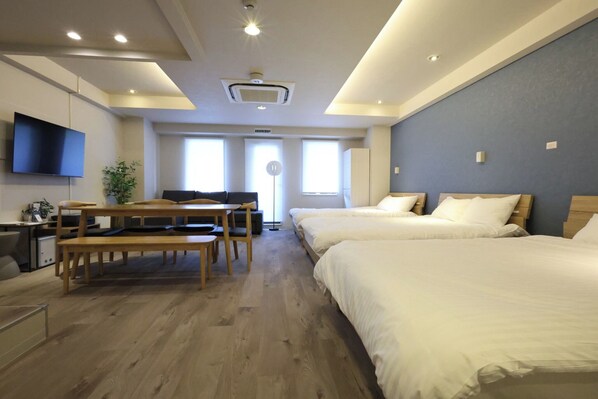 4 double beds, 1 double sofa bed
