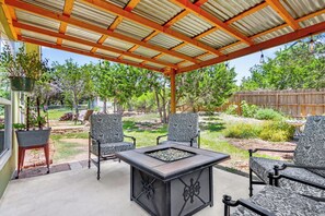 Enjoy company under the covered patio seating