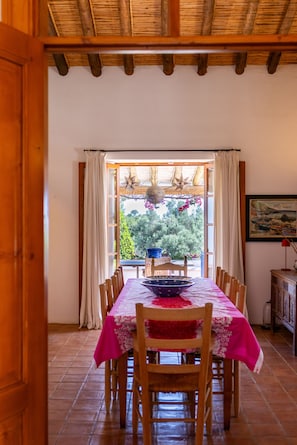 Dining room with a garden view
