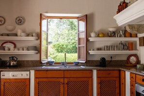 Rustic kitchen with garden view