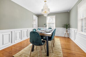 Dining room with elegant chandelier
