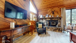 Indoors, Hardwood, Stained Wood, Screen, Fireplace