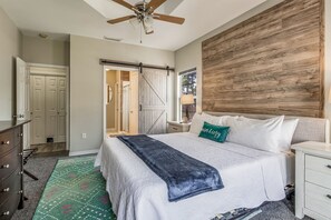 The master bedroom features a king size bed and ensuite bathroom.