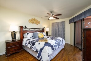 Prime room boasts a king sized bed.