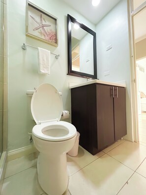 Shower, toilet and sink