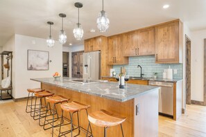 Sleek and spacious kitchen.