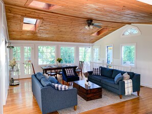 Skylights and walls of windows let in all the natural light.