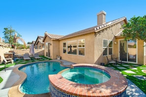 A beautiful pool and spa to unwind